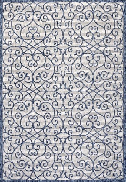 5' X 8' Blue And Cream Geometric Indoor Outdoor Area Rug HomeRoots