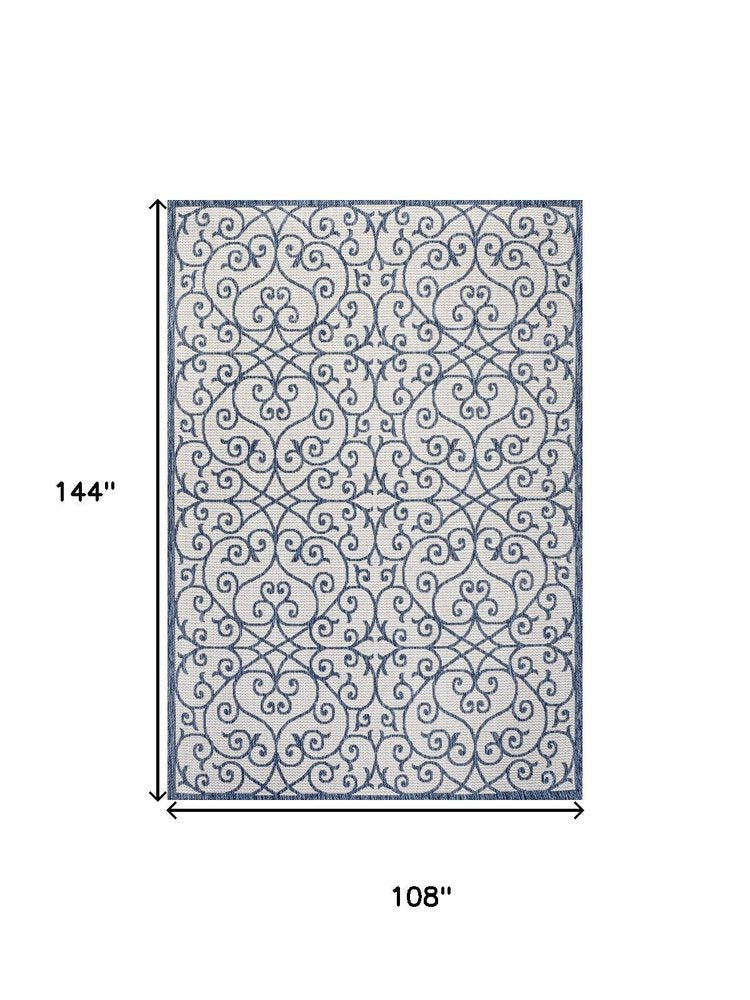 9' X 12' Blue And Cream Geometric Indoor Outdoor Area Rug HomeRoots