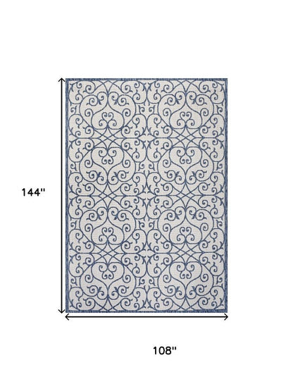 9' X 12' Blue And Cream Geometric Indoor Outdoor Area Rug HomeRoots