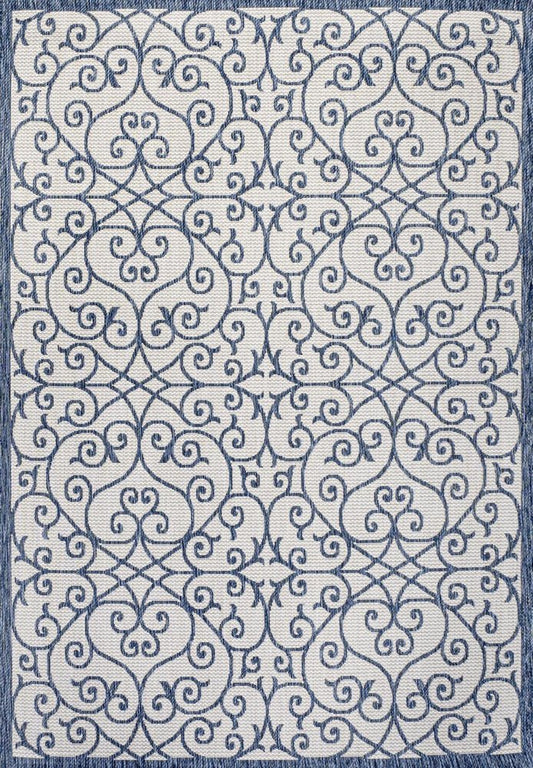 9' X 12' Blue And Cream Geometric Indoor Outdoor Area Rug HomeRoots
