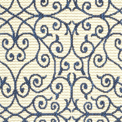 8' Navy Blue And Beige Geometric Indoor Outdoor Runner Rug HomeRoots