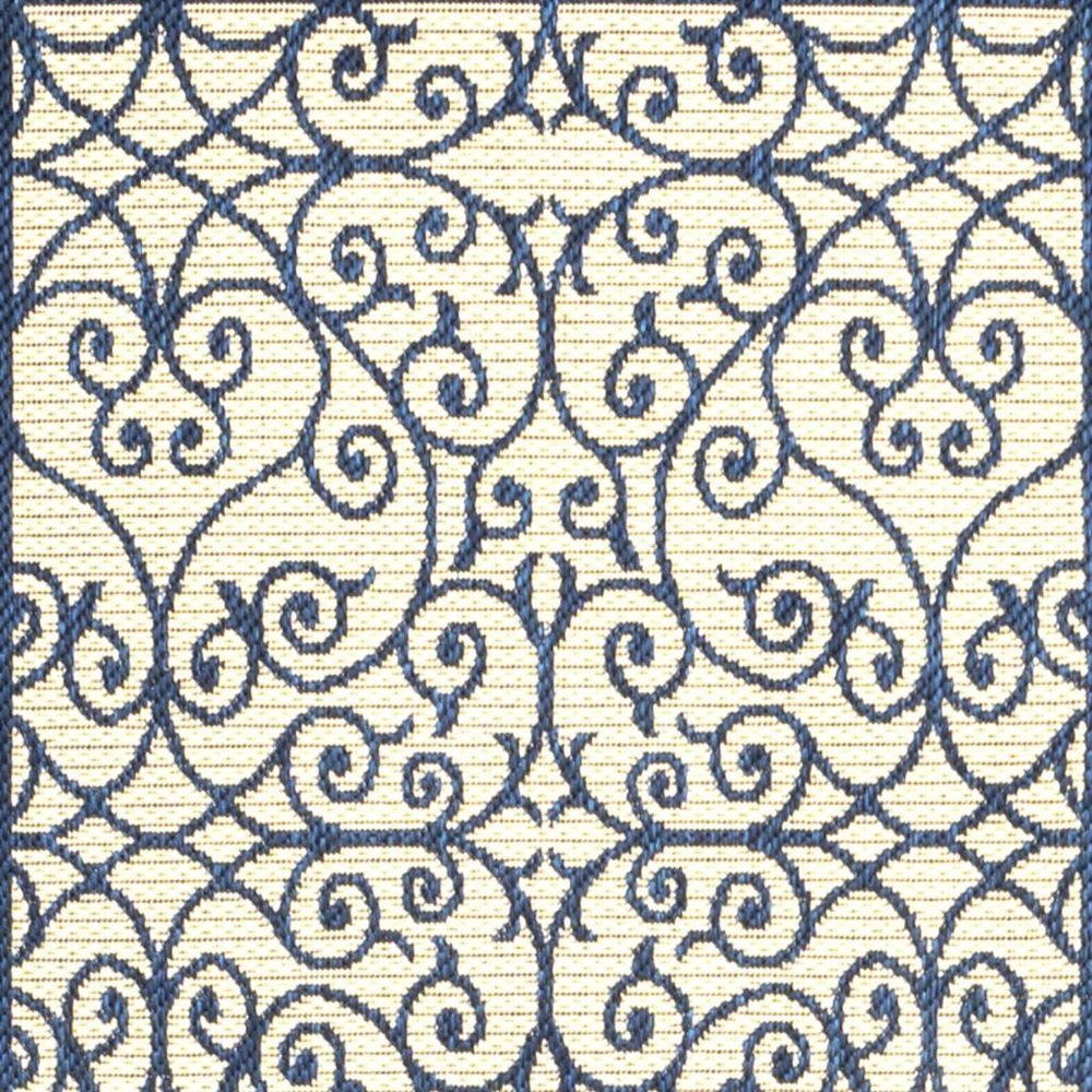 8' Navy Blue And Beige Geometric Indoor Outdoor Runner Rug HomeRoots