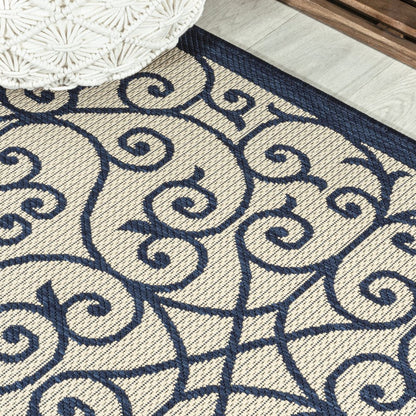 8' Navy Blue And Beige Geometric Indoor Outdoor Runner Rug HomeRoots