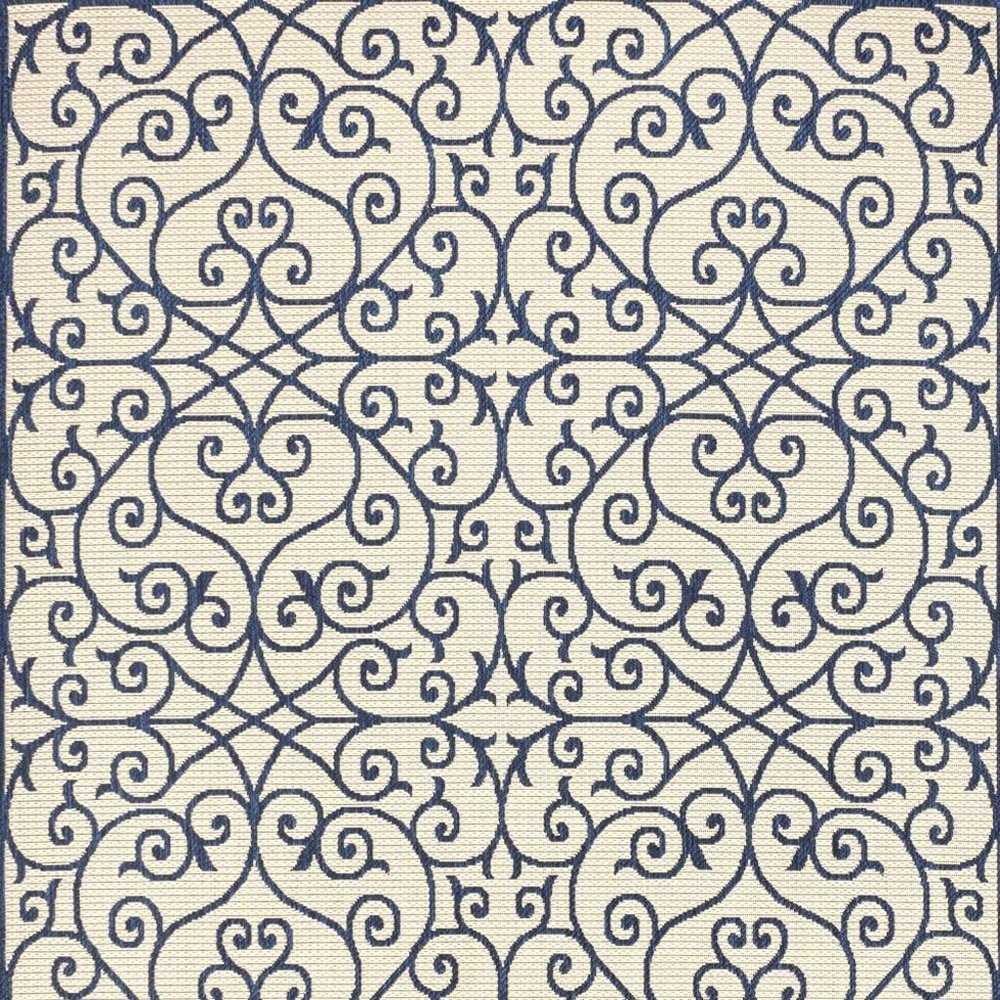 4' X 6' Navy Blue And Beige Geometric Indoor Outdoor Area Rug HomeRoots