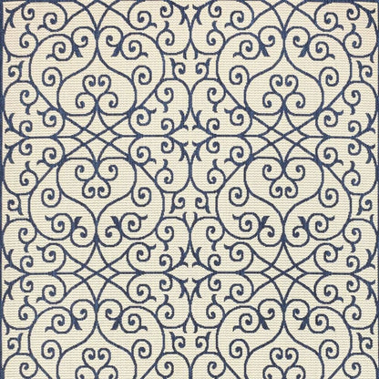 4' X 6' Navy Blue And Beige Geometric Indoor Outdoor Area Rug HomeRoots