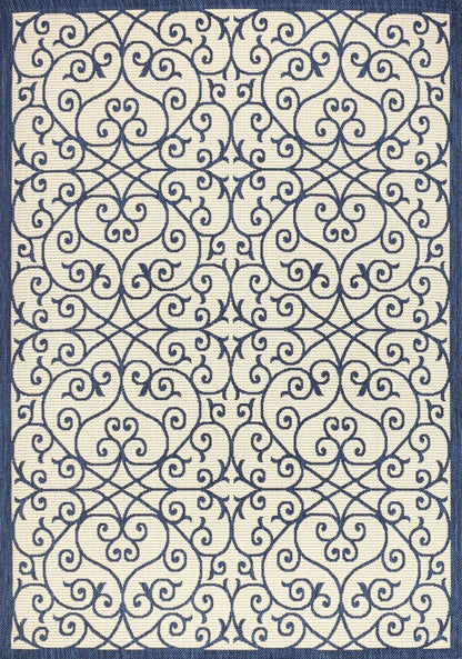 4' X 6' Navy Blue And Beige Geometric Indoor Outdoor Area Rug HomeRoots