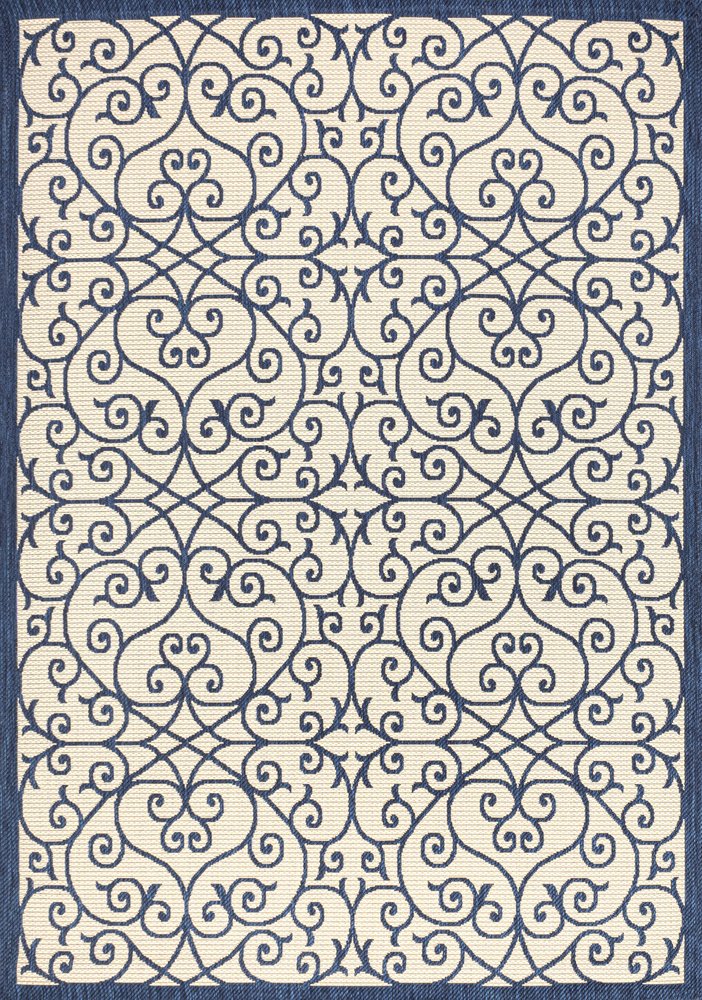 4' X 6' Navy Blue And Beige Geometric Indoor Outdoor Area Rug HomeRoots