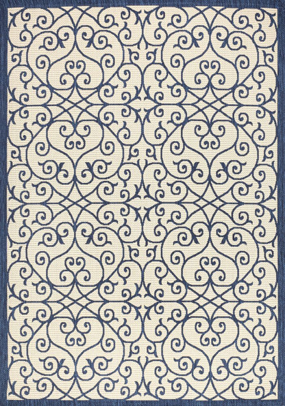 4' X 6' Navy Blue And Beige Geometric Indoor Outdoor Area Rug HomeRoots