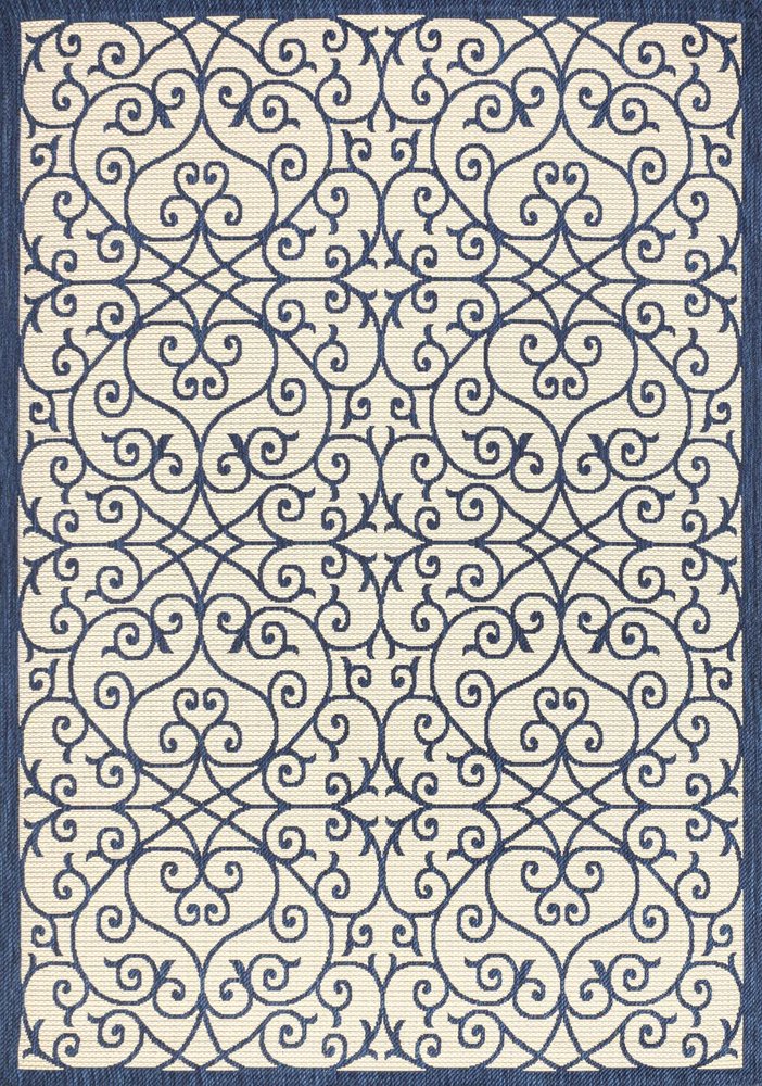 5' X 8' Navy Blue And Beige Geometric Indoor Outdoor Area Rug HomeRoots