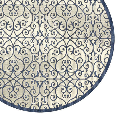 5' Navy Blue And Beige Round Geometric Indoor Outdoor Area Rug HomeRoots