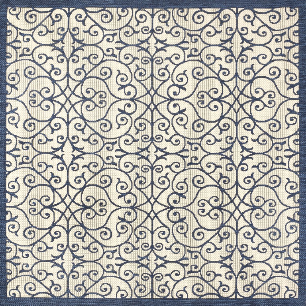 5' Navy Blue And Beige Square Geometric Indoor Outdoor Area Rug HomeRoots