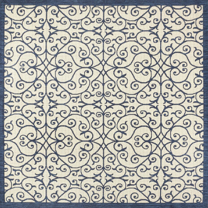 5' Navy Blue And Beige Square Geometric Indoor Outdoor Area Rug HomeRoots