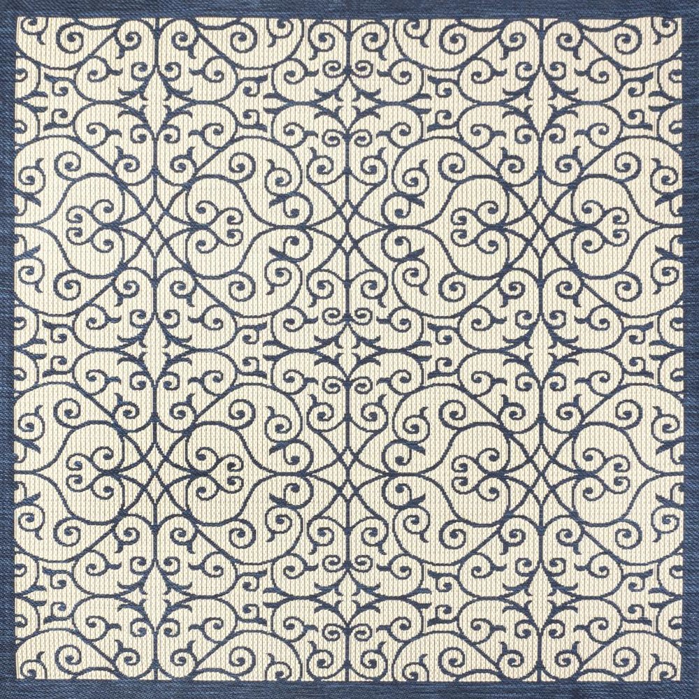 5' Navy Blue And Beige Square Geometric Indoor Outdoor Area Rug HomeRoots
