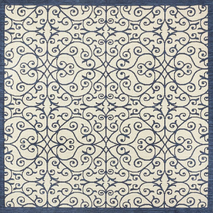 5' Navy Blue And Beige Square Geometric Indoor Outdoor Area Rug HomeRoots
