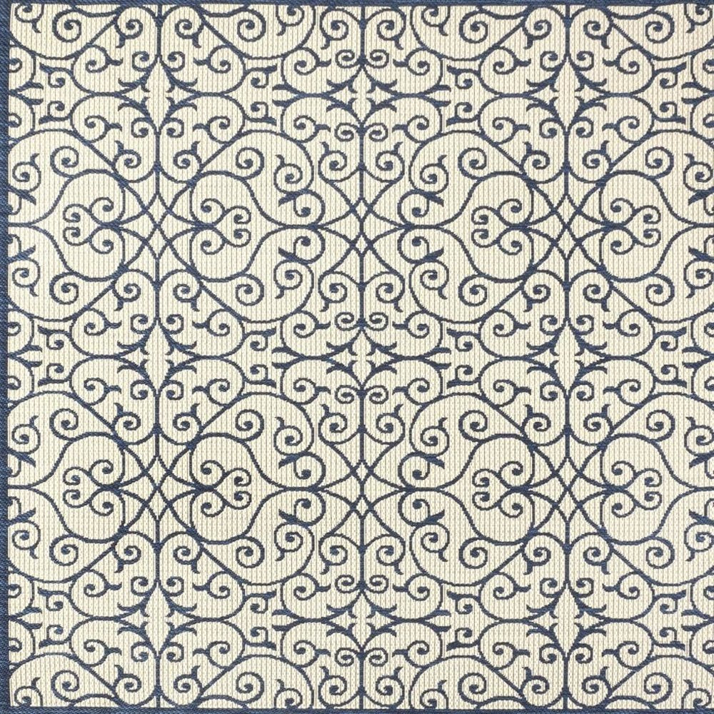 5' Navy Blue And Beige Square Geometric Indoor Outdoor Area Rug HomeRoots