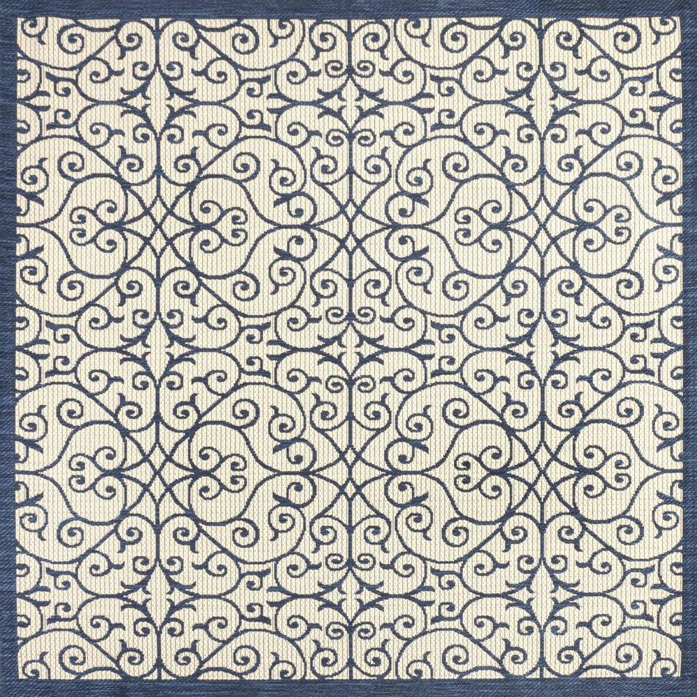 5' Navy Blue And Beige Square Geometric Indoor Outdoor Area Rug HomeRoots