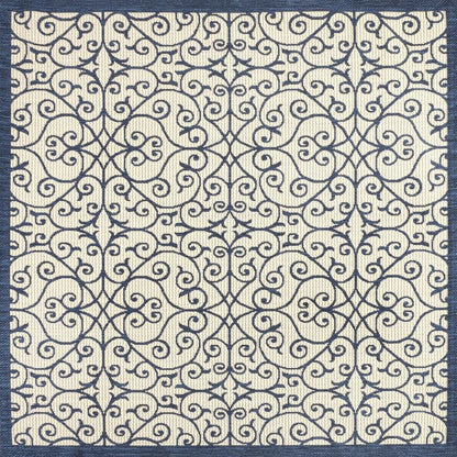 5' Navy Blue And Beige Square Geometric Indoor Outdoor Area Rug HomeRoots