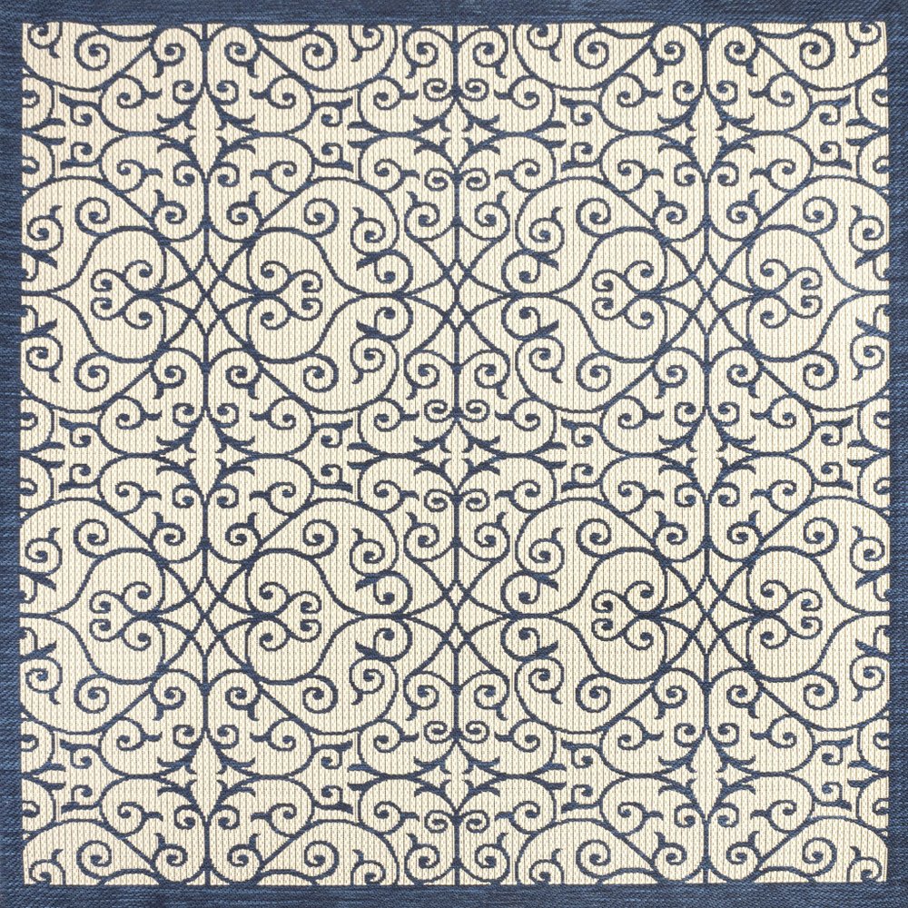 5' Navy Blue And Beige Square Geometric Indoor Outdoor Area Rug HomeRoots