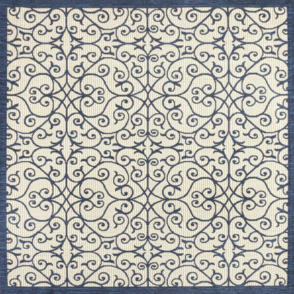 5' Navy Blue And Beige Square Geometric Indoor Outdoor Area Rug HomeRoots