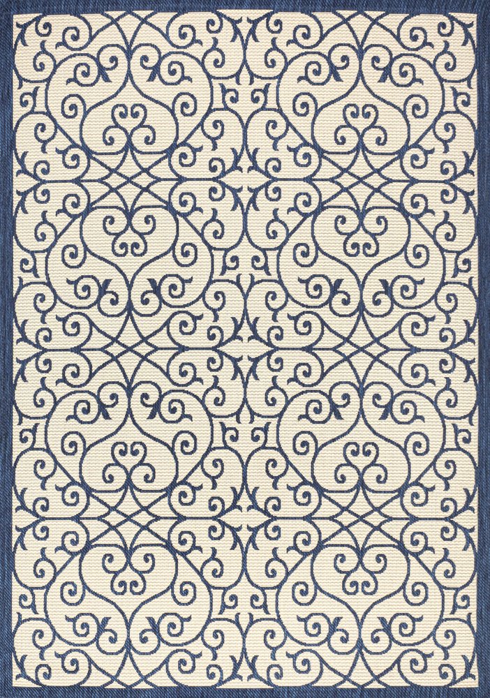 8' X 10' Navy Blue And Beige Geometric Indoor Outdoor Area Rug HomeRoots