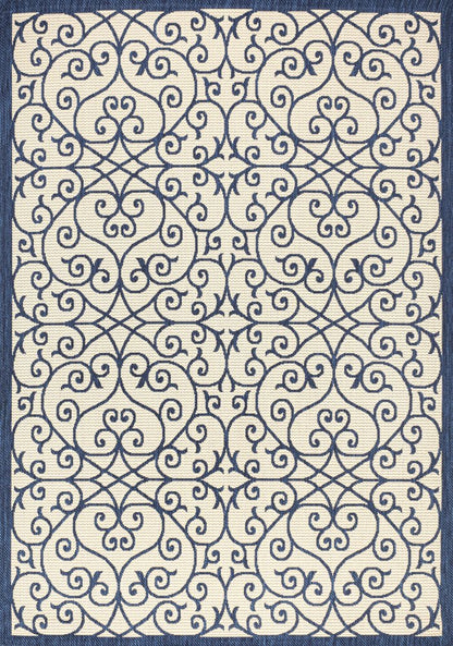 8' X 10' Navy Blue And Beige Geometric Indoor Outdoor Area Rug HomeRoots