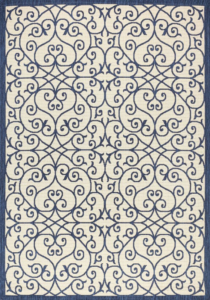 8' X 10' Navy Blue And Beige Geometric Indoor Outdoor Area Rug HomeRoots