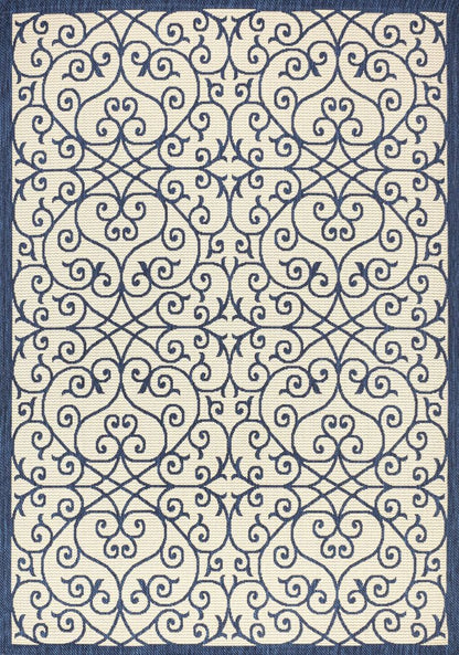 8' X 10' Navy Blue And Beige Geometric Indoor Outdoor Area Rug HomeRoots
