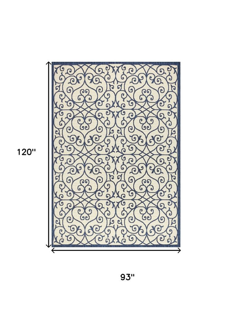8' X 10' Navy Blue And Beige Geometric Indoor Outdoor Area Rug HomeRoots