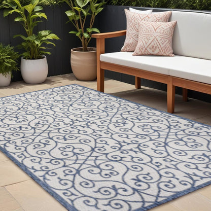 8' X 10' Navy Blue And Beige Geometric Indoor Outdoor Area Rug HomeRoots
