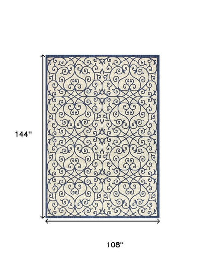 9' X 12' Navy Blue And Beige Geometric Indoor Outdoor Area Rug HomeRoots