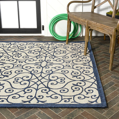 9' X 12' Navy Blue And Beige Geometric Indoor Outdoor Area Rug HomeRoots