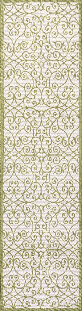 10' Green And Cream Geometric Indoor Outdoor Runner Rug HomeRoots