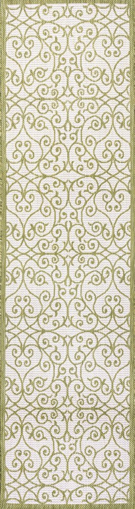 10' Green And Cream Geometric Indoor Outdoor Runner Rug HomeRoots