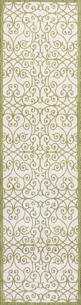 10' Green And Cream Geometric Indoor Outdoor Runner Rug HomeRoots