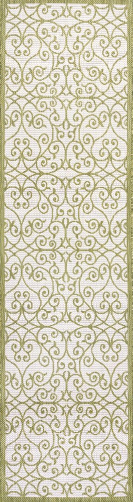 10' Green And Cream Geometric Indoor Outdoor Runner Rug HomeRoots
