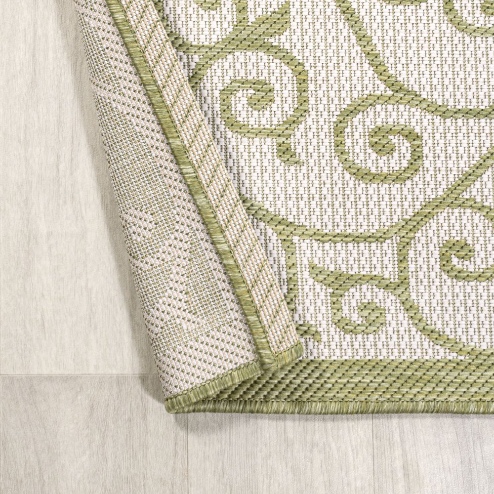 10' Green And Cream Geometric Indoor Outdoor Runner Rug HomeRoots