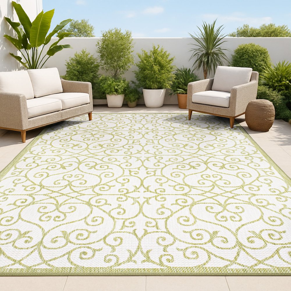 3' X 5' Green And Cream Geometric Indoor Outdoor Area Rug HomeRoots