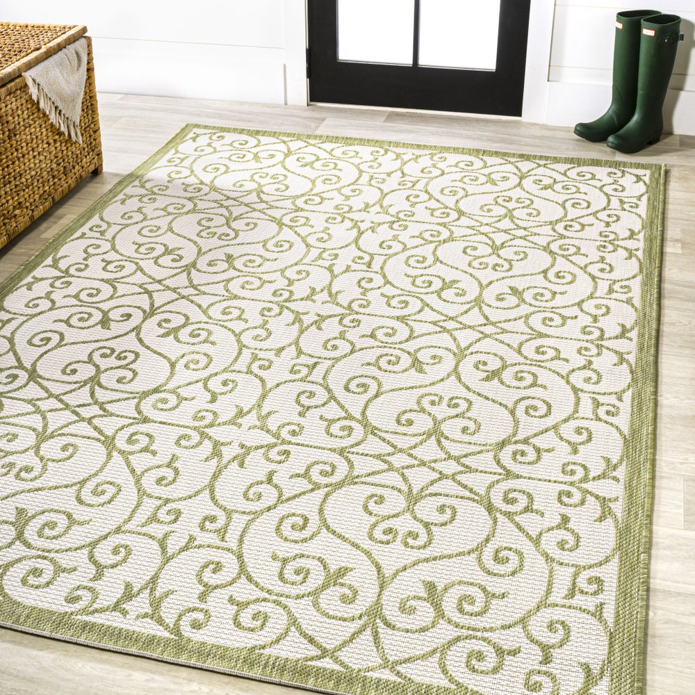 3' X 5' Green And Cream Geometric Indoor Outdoor Area Rug HomeRoots