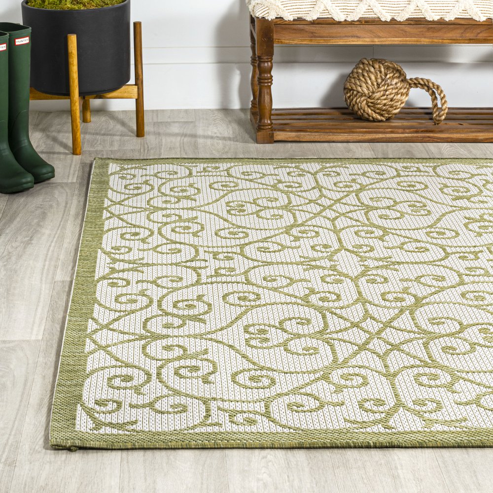 3' X 5' Green And Cream Geometric Indoor Outdoor Area Rug HomeRoots