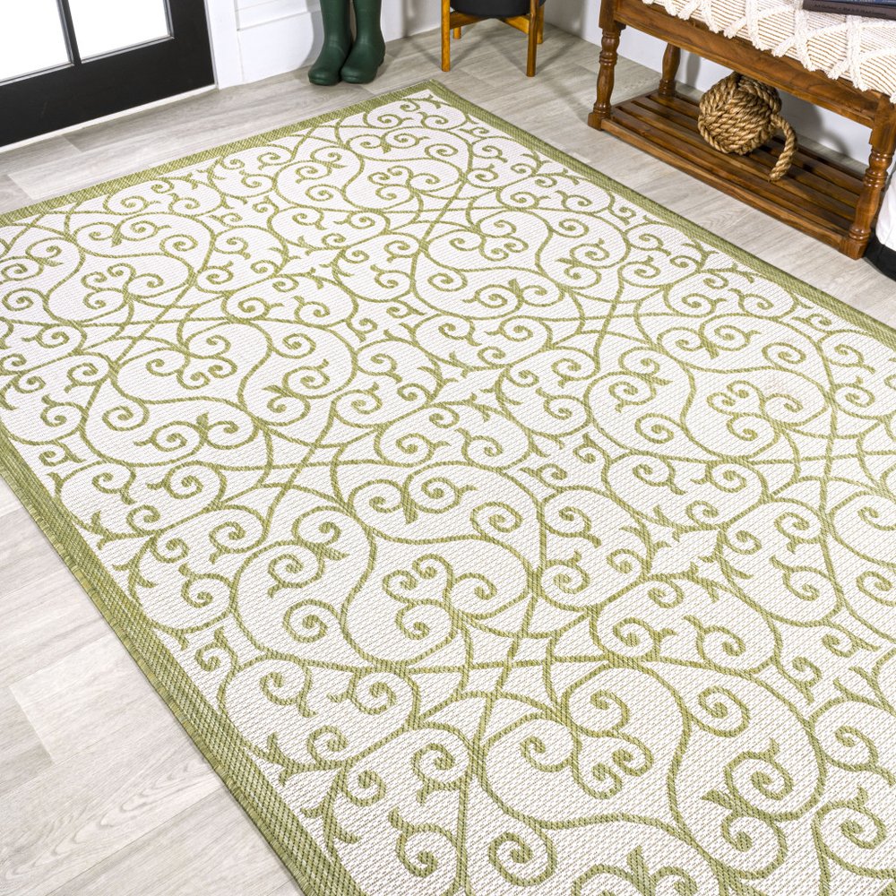 3' X 5' Green And Cream Geometric Indoor Outdoor Area Rug HomeRoots
