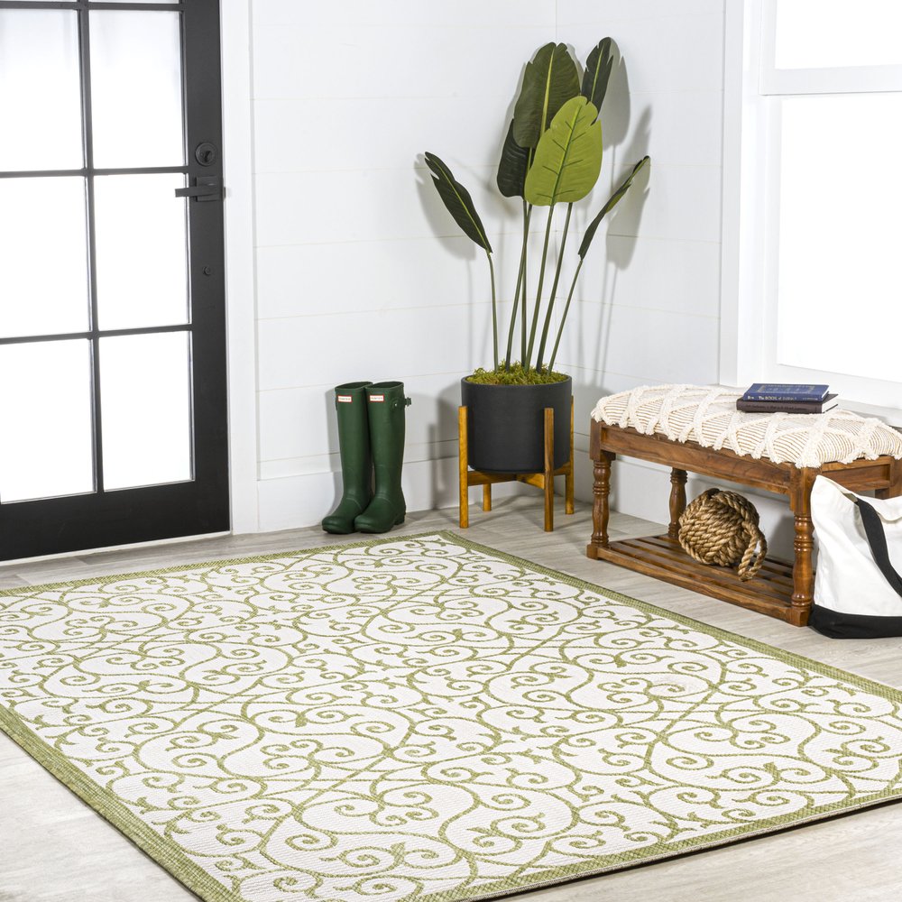 3' X 5' Green And Cream Geometric Indoor Outdoor Area Rug HomeRoots