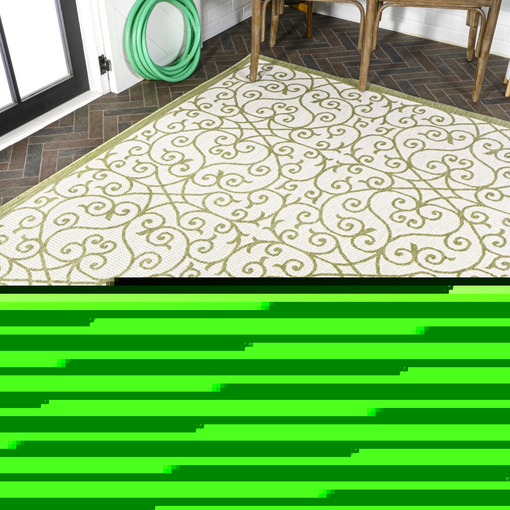 3' X 5' Green And Cream Geometric Indoor Outdoor Area Rug HomeRoots
