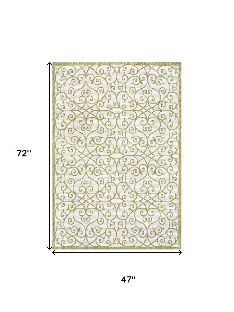 4' X 6' Green And Cream Geometric Indoor Outdoor Area Rug HomeRoots