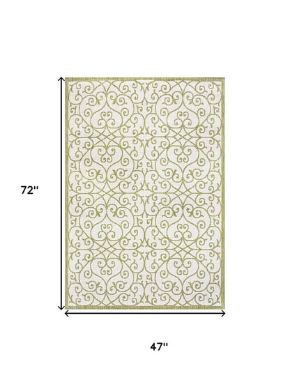 4' X 6' Green And Cream Geometric Indoor Outdoor Area Rug HomeRoots