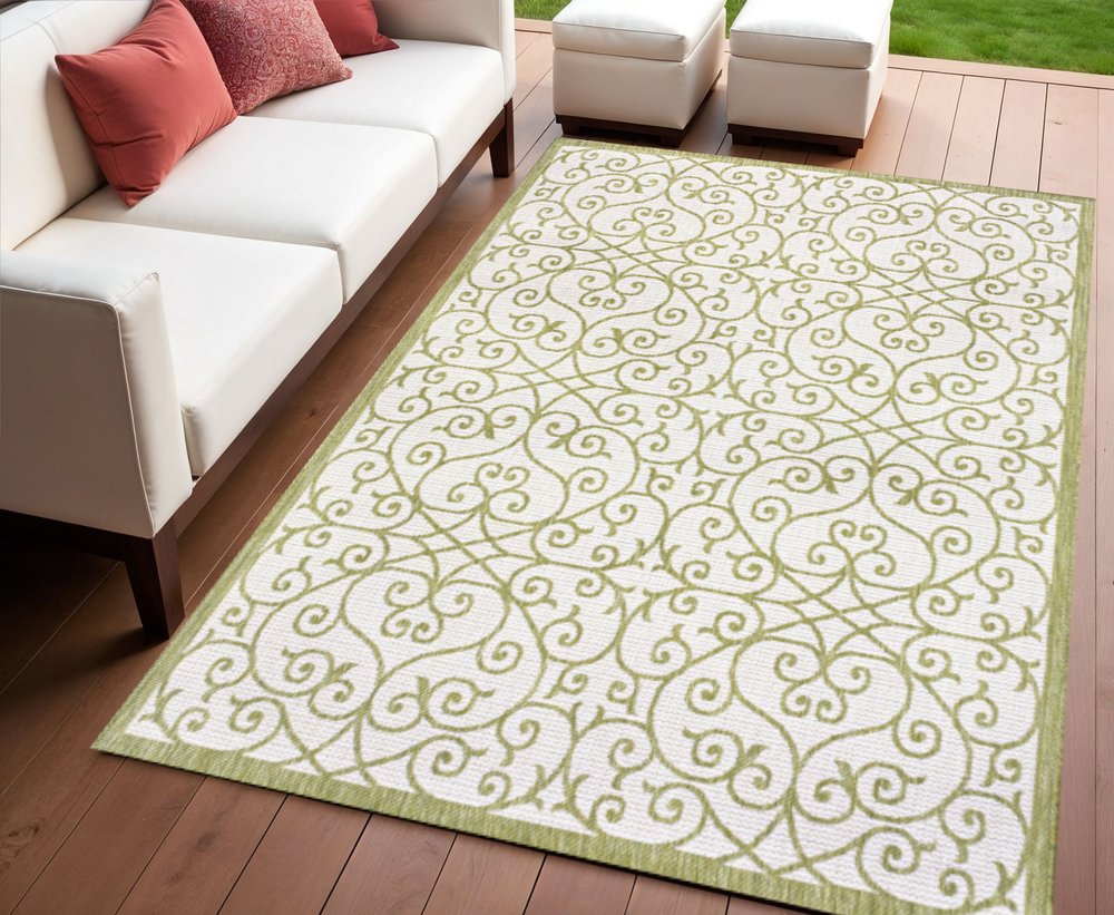 4' X 6' Green And Cream Geometric Indoor Outdoor Area Rug HomeRoots