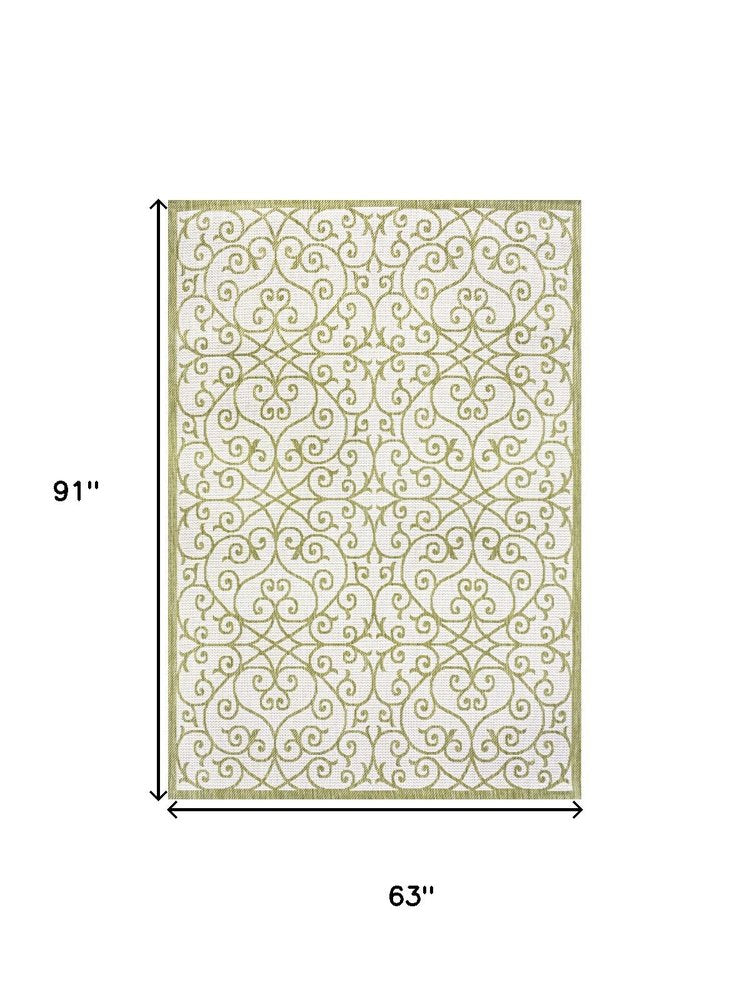 5' X 8' Green And Cream Geometric Indoor Outdoor Area Rug HomeRoots