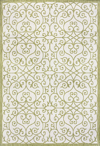 5' X 8' Green And Cream Geometric Indoor Outdoor Area Rug HomeRoots