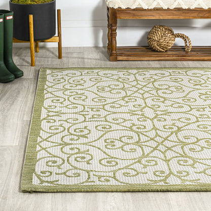 5' X 8' Green And Cream Geometric Indoor Outdoor Area Rug HomeRoots