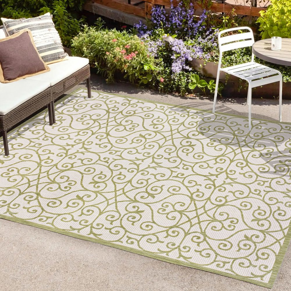 5' X 8' Green And Cream Geometric Indoor Outdoor Area Rug HomeRoots