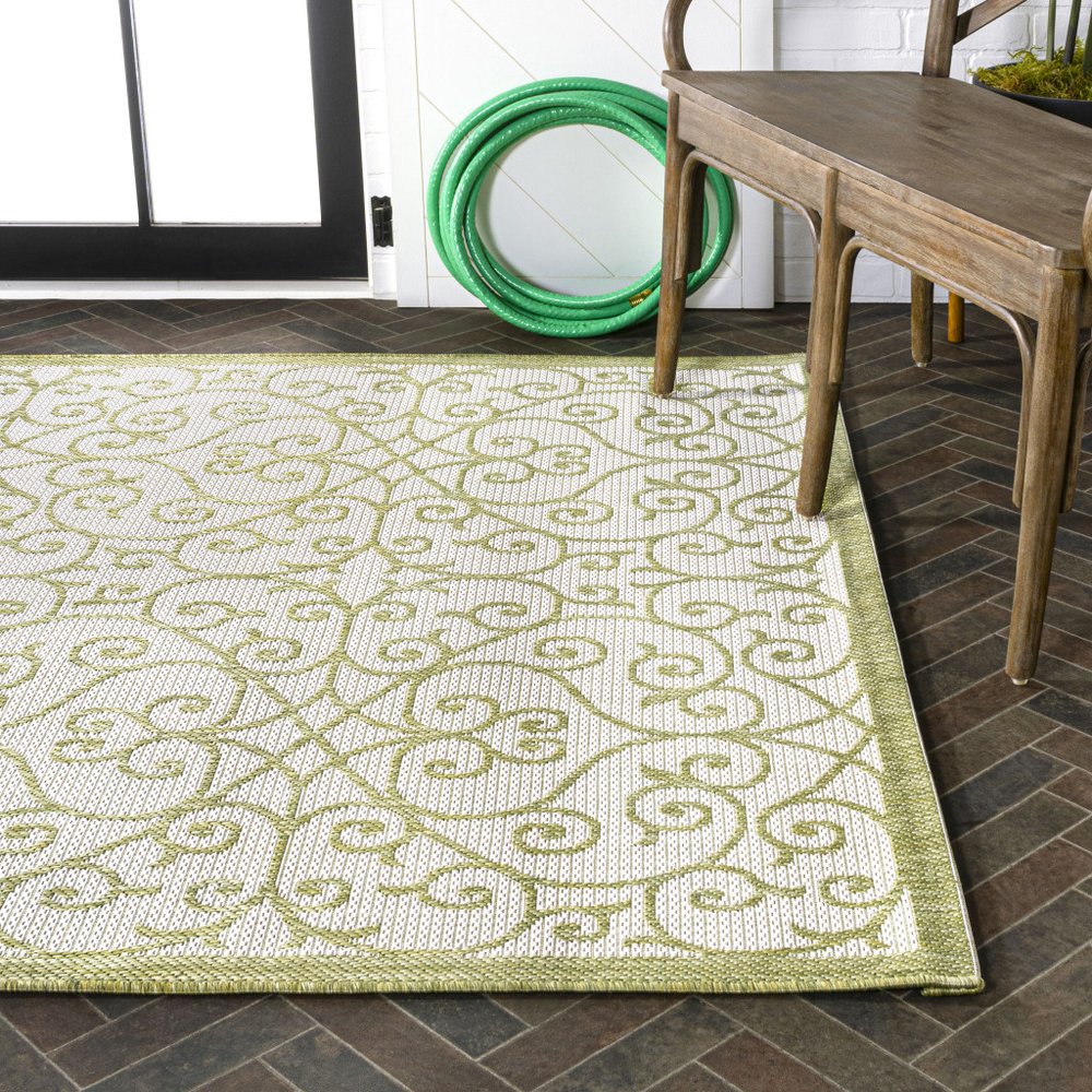5' X 8' Green And Cream Geometric Indoor Outdoor Area Rug HomeRoots
